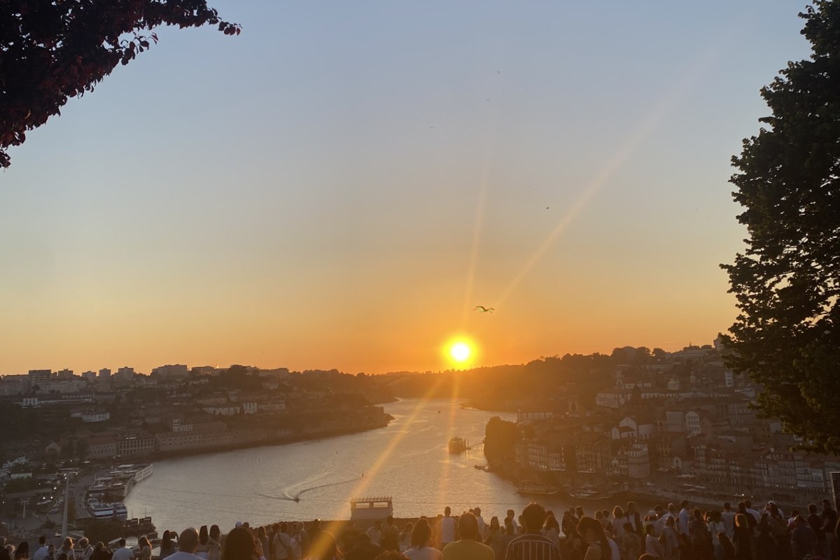 Sunset over the river in Porto